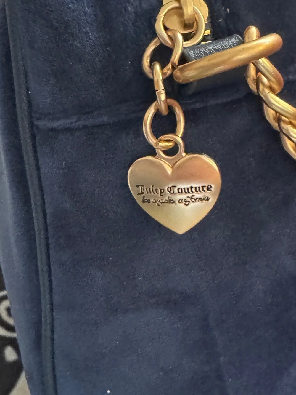 Juicy Couture Navy Suede Satchel with Pink Heart Charm